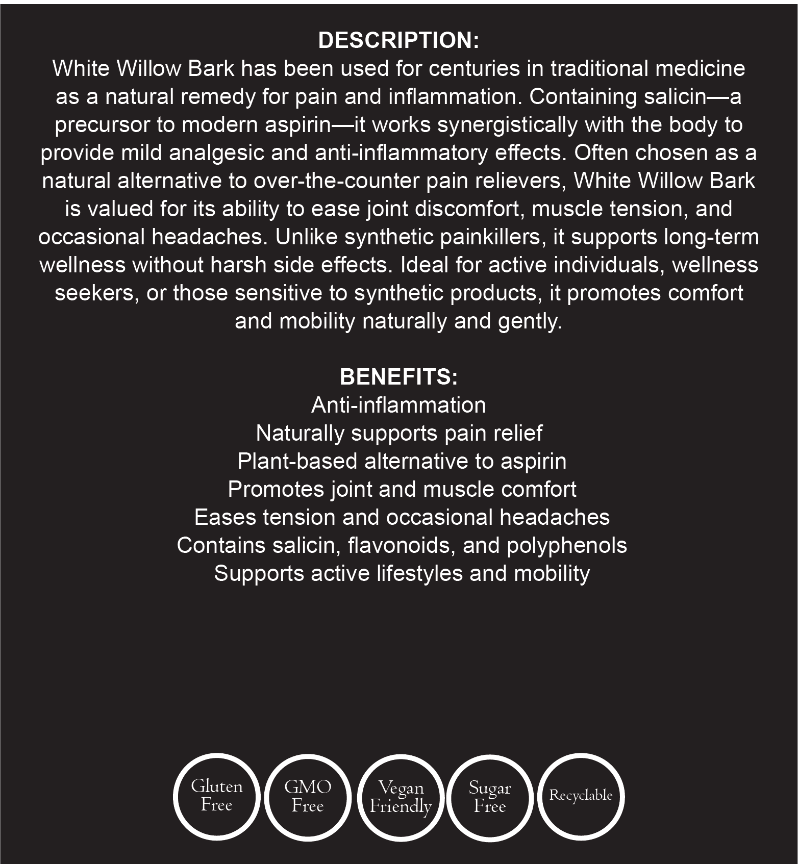 White Willow Bark - 500mg 60 Caps - Image 3